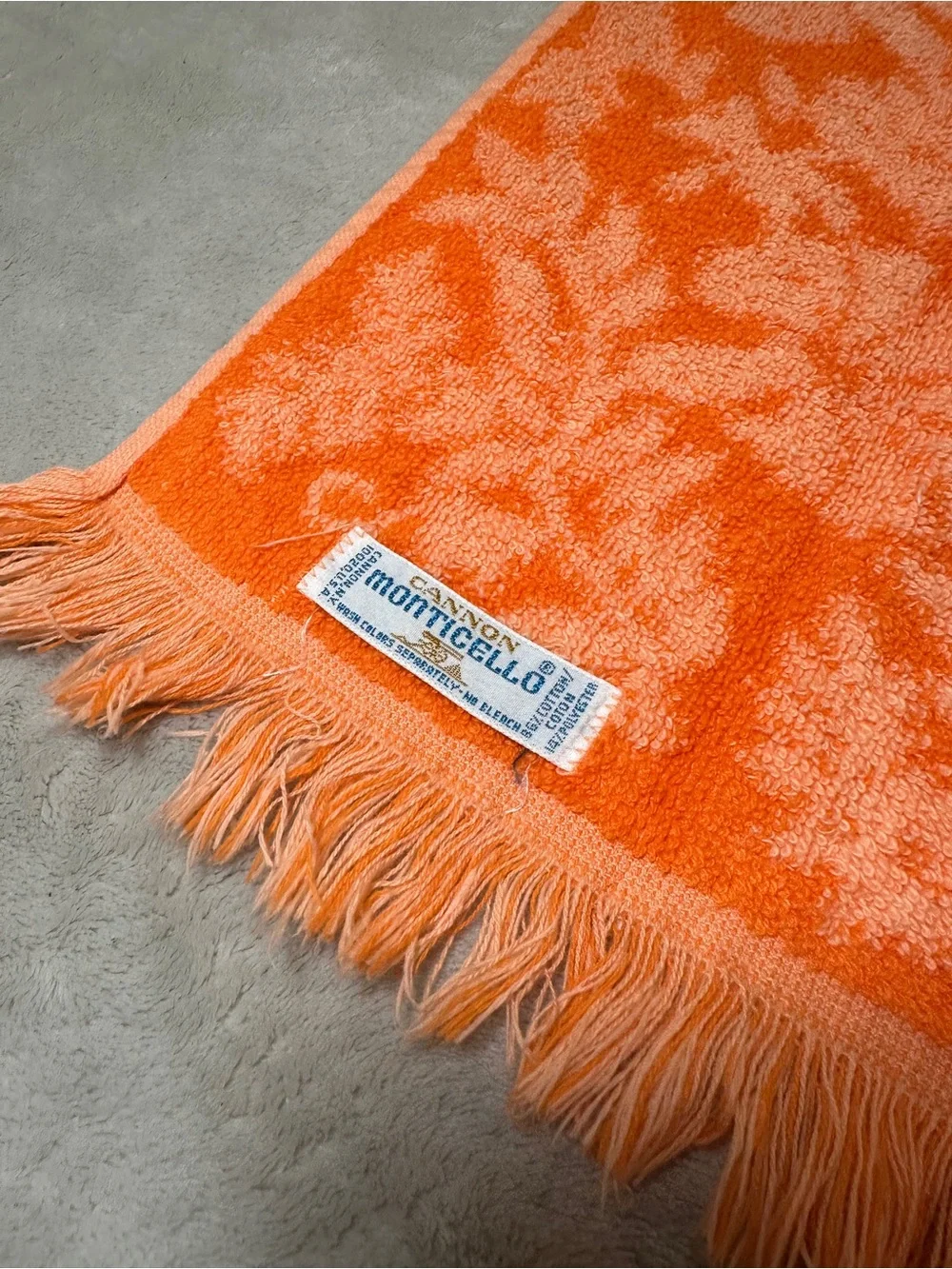 Cannon Monticello 15x2 Orange Peach Floral Fringed Cotton Hand Towel Vintage